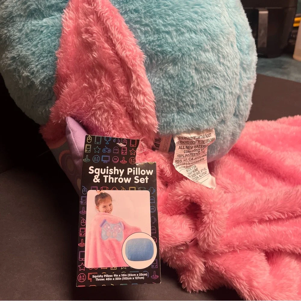 NWT Bolster Teal pillow and Pink throw set featuring a gaming controller‎ design